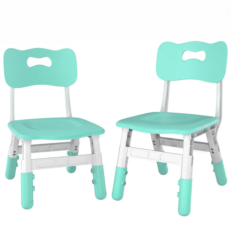 Side-by-side view of two kids desk chairs with adjustable legs