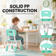 Boy drawing at a desk on a PP kids chair, with backrest, thickened frame and seat callouts