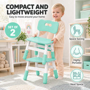 Smiling toddler boy holding a lightweight kids chair, with a set of 2 badge