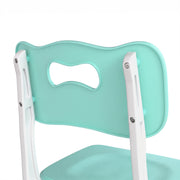 Close-up of the cut-out handle backrest and frame of a kids chair