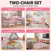 Two kids chairs styled across a study room, kids room, activity spot and living room