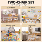 Set of 2 kids chairs pictured in a study room, kids room, activity area and living room