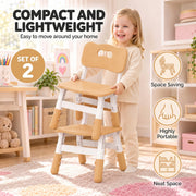 Smiling girl carrying a lightweight kids chair, with space saving and portable callouts