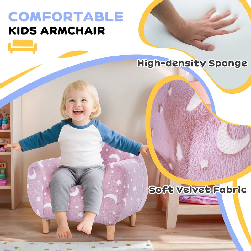 Toddler on the armchair with high-density sponge and soft velvet fabric callouts