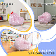 Pink kids armchair shown in a daycare, a living room and a playroom