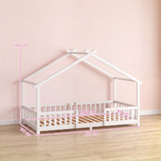 Dimension diagram showing the 217 x 94 x 140 cm white bed frame with a 200 x 90 cm mattress base