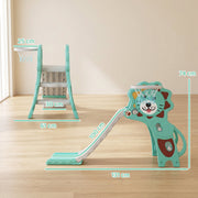 Dimension diagram of the blue Aiyaplay slide showing 74 cm height and 131 cm length