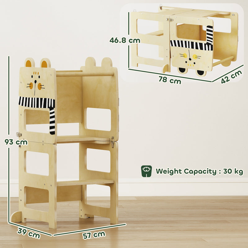 Dimension diagram: step stool 57L x 39W x 93H cm, desk and chair mode 78L x 42D x 46.8H cm