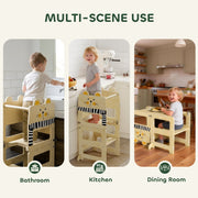 Step stool shown in bathroom, kitchen and dining room multi-scene use