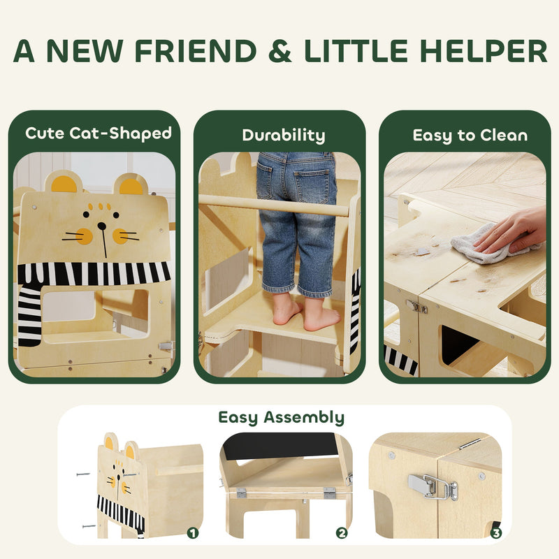 Cute cat-shaped design, durability, easy-to-clean and easy-assembly feature panel