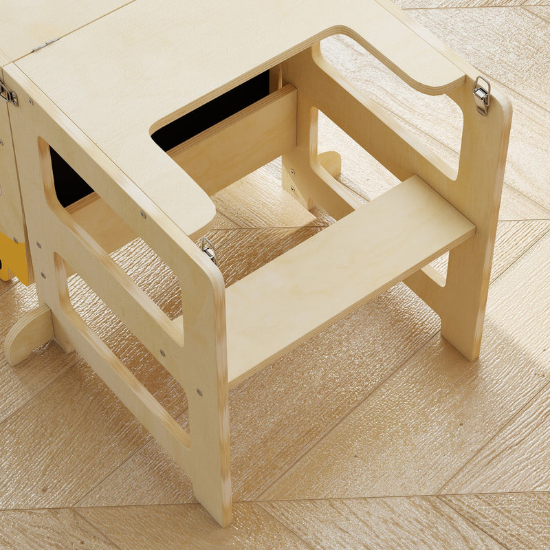 Close-up of the desk-and-chair mode plywood construction