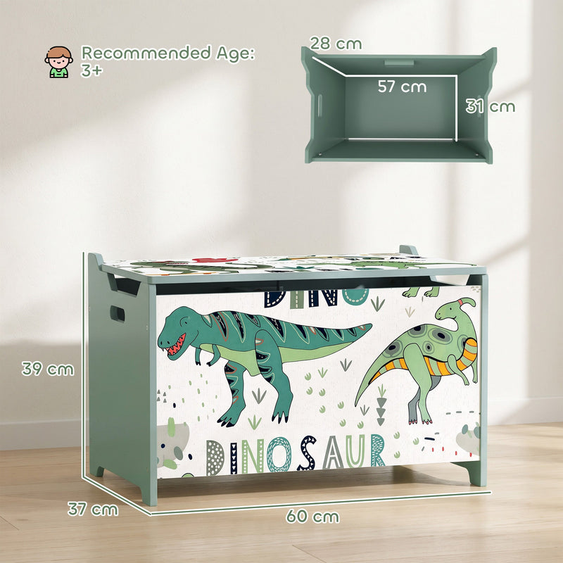 Dimensions diagram of the green toy chest with 57 cm internal width
