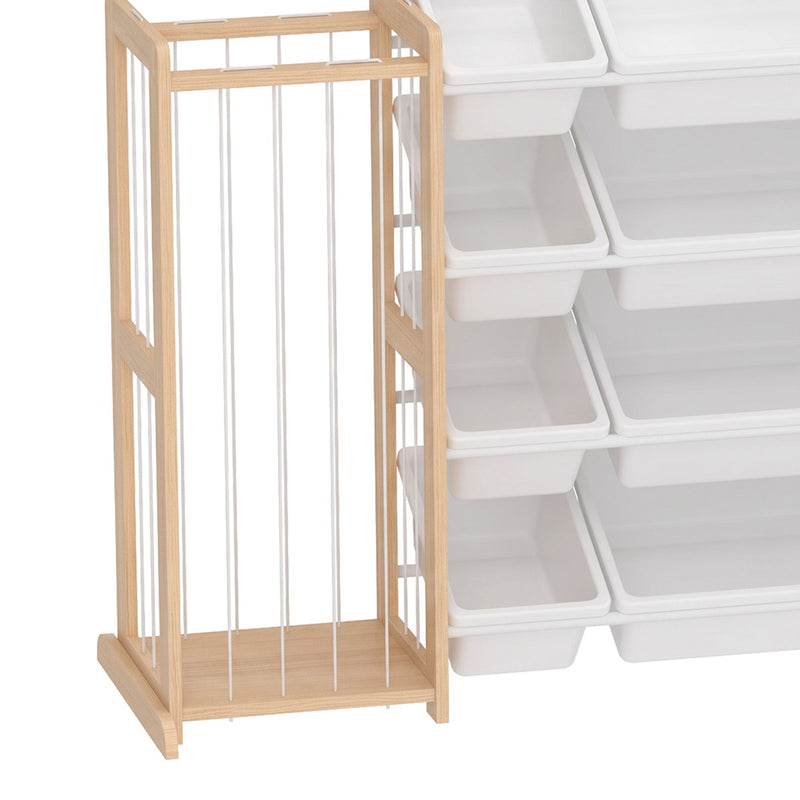 Plush toy basket frame with elastic cords beside the bins on a white background
