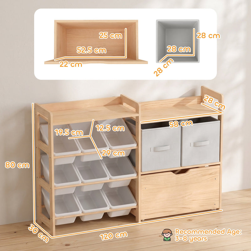 Dimensions diagram showing 120 cm width, 80 cm height and 30 cm depth with drawer and bin sizes