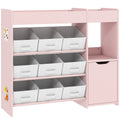 Aiyaplay kids toy storage unit with nine fabric bins and a cabinet, studio shot