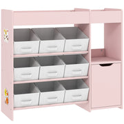 Aiyaplay kids toy storage unit with nine fabric bins and a cabinet, studio shot