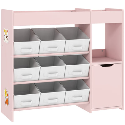 Aiyaplay kids toy storage unit with nine fabric bins and a cabinet, studio shot
