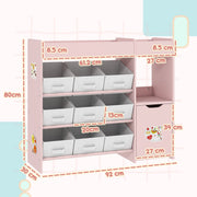 Dimensions diagram showing the toy storage unit at 92 cm wide, 30 cm deep and 80 cm tall