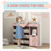 Child reaching the top shelf of the 80 cm tall toy storage unit in a bedroom
