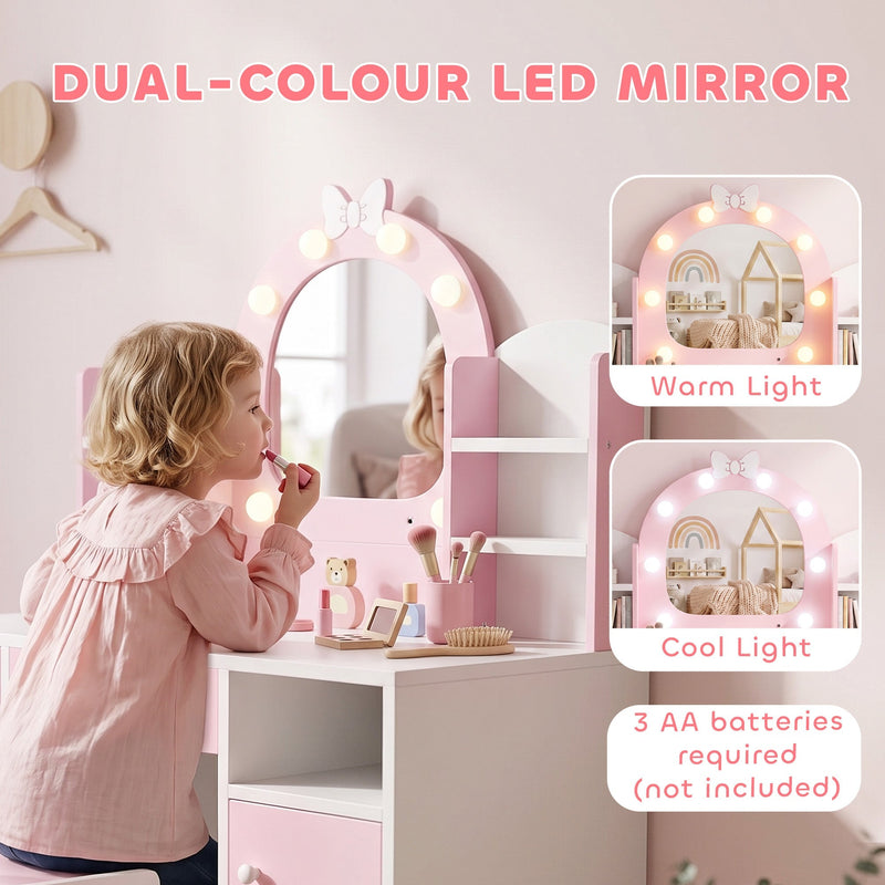 Warm and cool LED light modes on the kids vanity mirror
