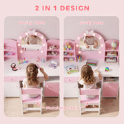 Kids vanity table doubling as a study desk with matching chair