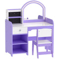 Aiyaplay purple and white kids vanity set with LED mirror, three-quarter view