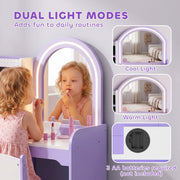 Cool and warm LED light modes on the kids vanity mirror