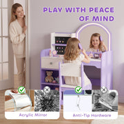 Shatter-resistant acrylic mirror and anti-tip hardware on the kids vanity set