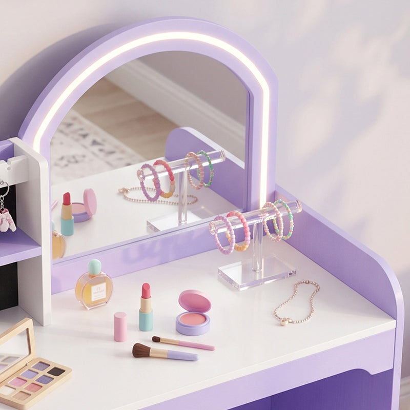 Close-up of the jewelry rack holding bracelets and hair accessories