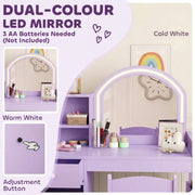 Dual-colour LED mirror settings and battery adjustment button close-up