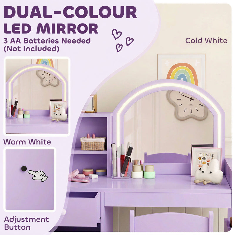 Dual-colour LED mirror settings and battery adjustment button close-up