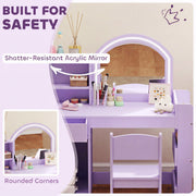Shatter-resistant acrylic mirror and rounded corners highlighted for safety