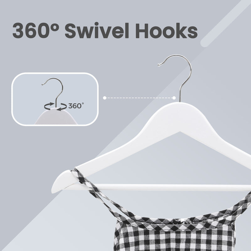 Close-up of the 360 degree swivel hook on the kids wooden hanger