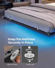 Close-up of the mattress retainer clips that keep the mattress securely in place