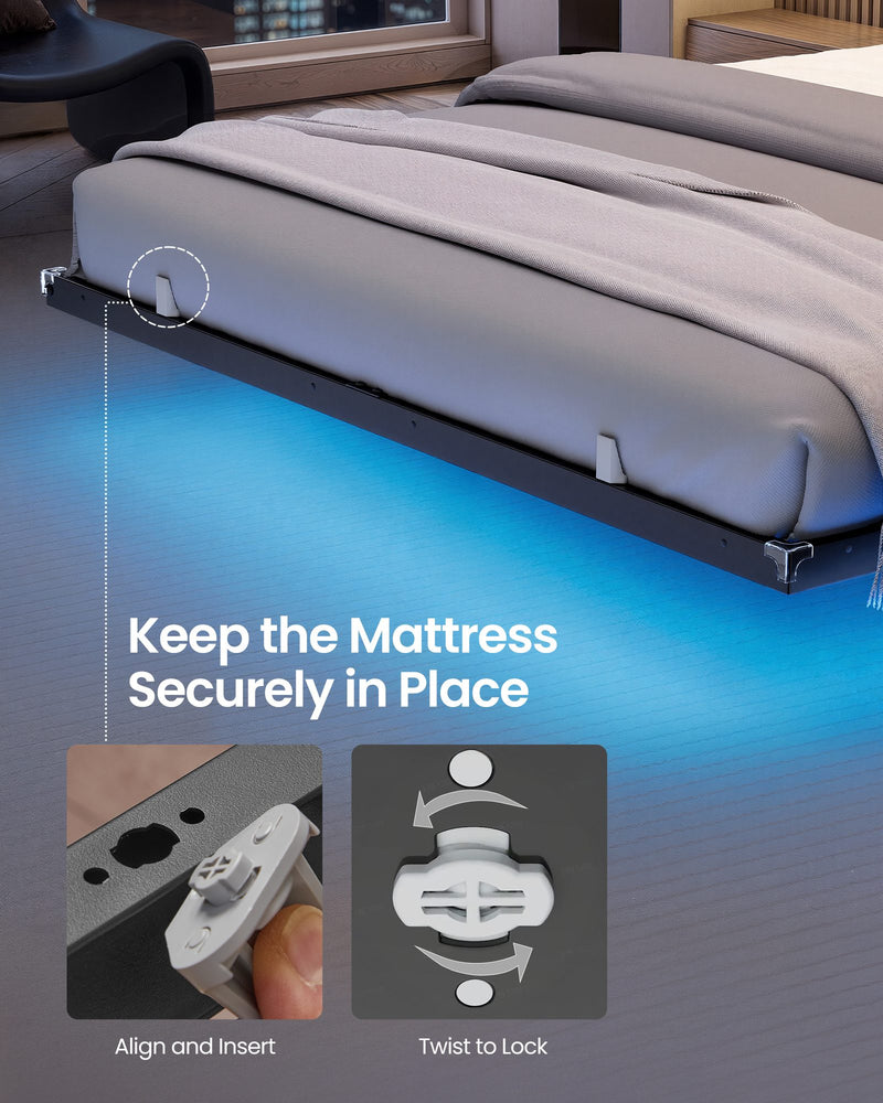 Close-up of the mattress retainer clips that keep the mattress securely in place