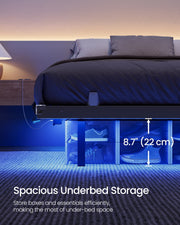 Lifestyle shot showing 22 cm of underbed storage space with shoes stored beneath the frame