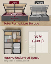 Panel comparing the 35.5 cm deep storage box with a shallower 30 cm alternative frame