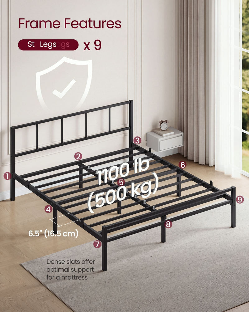 Bed frame shown with numbered support legs and a 500 kg weight capacity