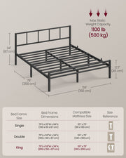 Bed frame dimensions diagram showing 200 cm length, 150 cm width, 87 cm height and 45 cm base height