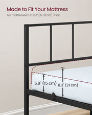 Mattress thickness guide showing a 15 to 21 cm mattress sitting in the bed frame