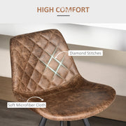 Set of 2 Vintage Bar Stools with Padded Quilted Seats and Footrest for Kitchen Brown