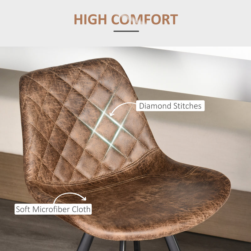 Set of 2 Vintage Bar Stools with Padded Quilted Seats and Footrest for Kitchen Brown