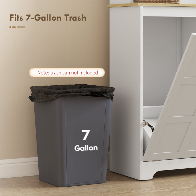 Bin compartment shown alongside a 7 gallon bin, noting the bin is not included