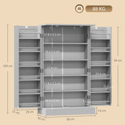 Dimensions diagram of the grey pantry cabinet: 60 cm wide, 30 cm deep, 104 cm high, 88 kg capacity
