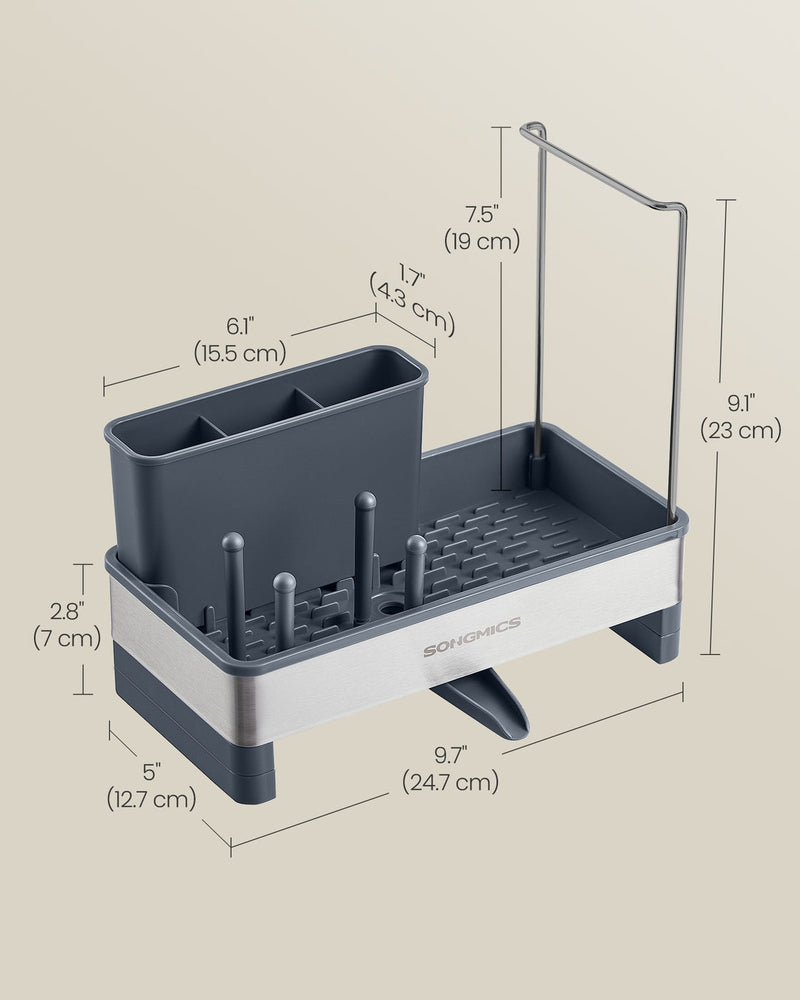 Dimensions diagram of the kitchen sink caddy showing 24.7cm width, 12.7cm depth and 23cm height