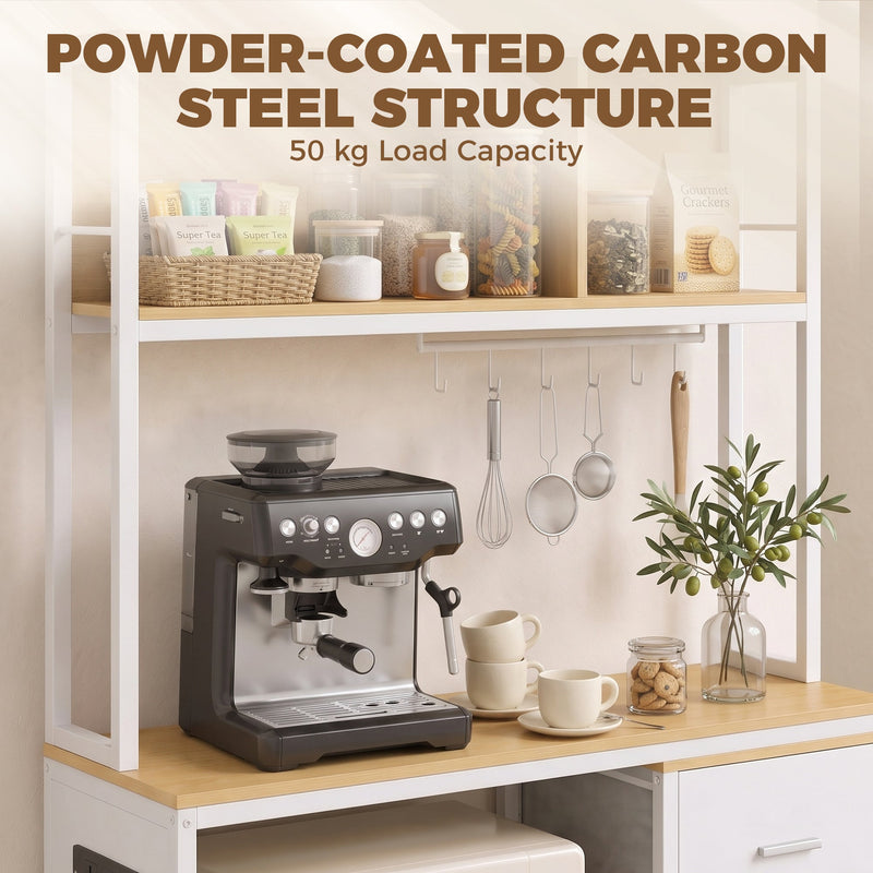 Powder-coated carbon steel frame with 50kg load capacity styled as a coffee station