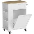 Homcom white kitchen storage trolley with tilt-out bin cabinet door open