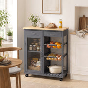 Close-up of the bamboo worktop surface on the kitchen trolley