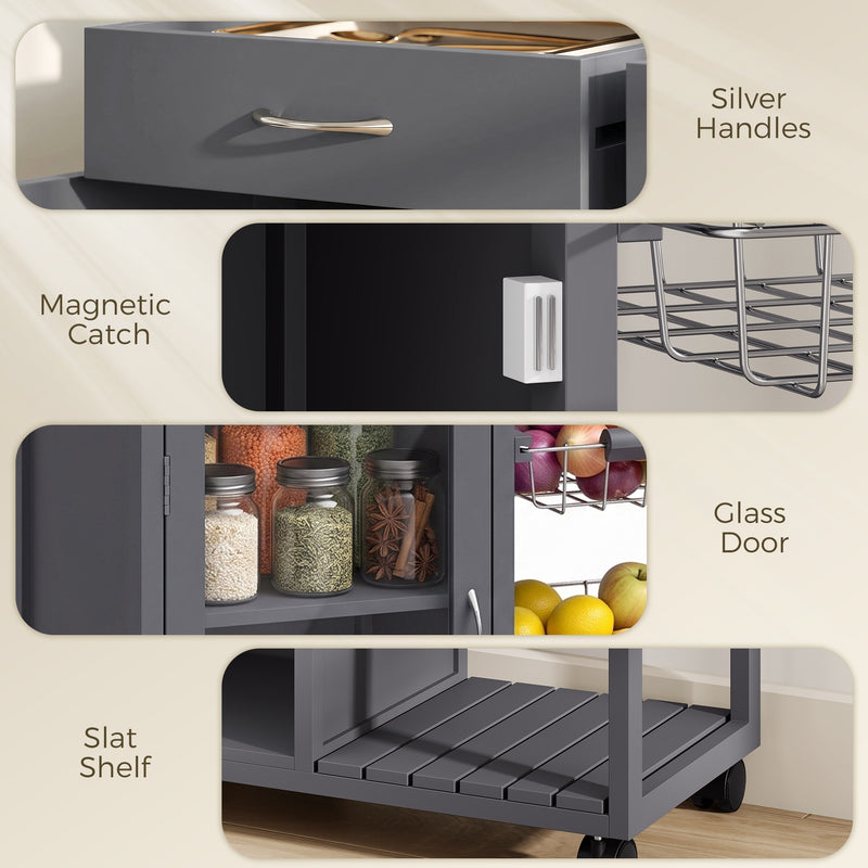 Close-up of the lockable wheels on the kitchen trolley