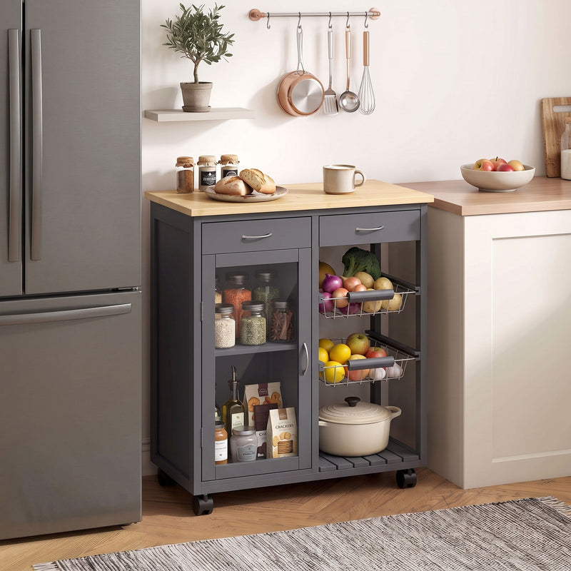 Full side view of the grey kitchen trolley